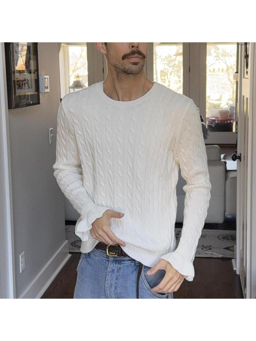 🤍 Lauren Ralph Lauren Cable Knit Sweater — Women’s M/L Cream Classic Preppy